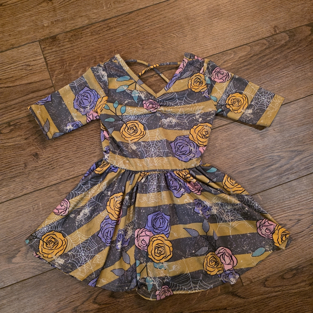 Dot Dot Smile Spider Web Floral Dress - Yellow, Purple, Gray